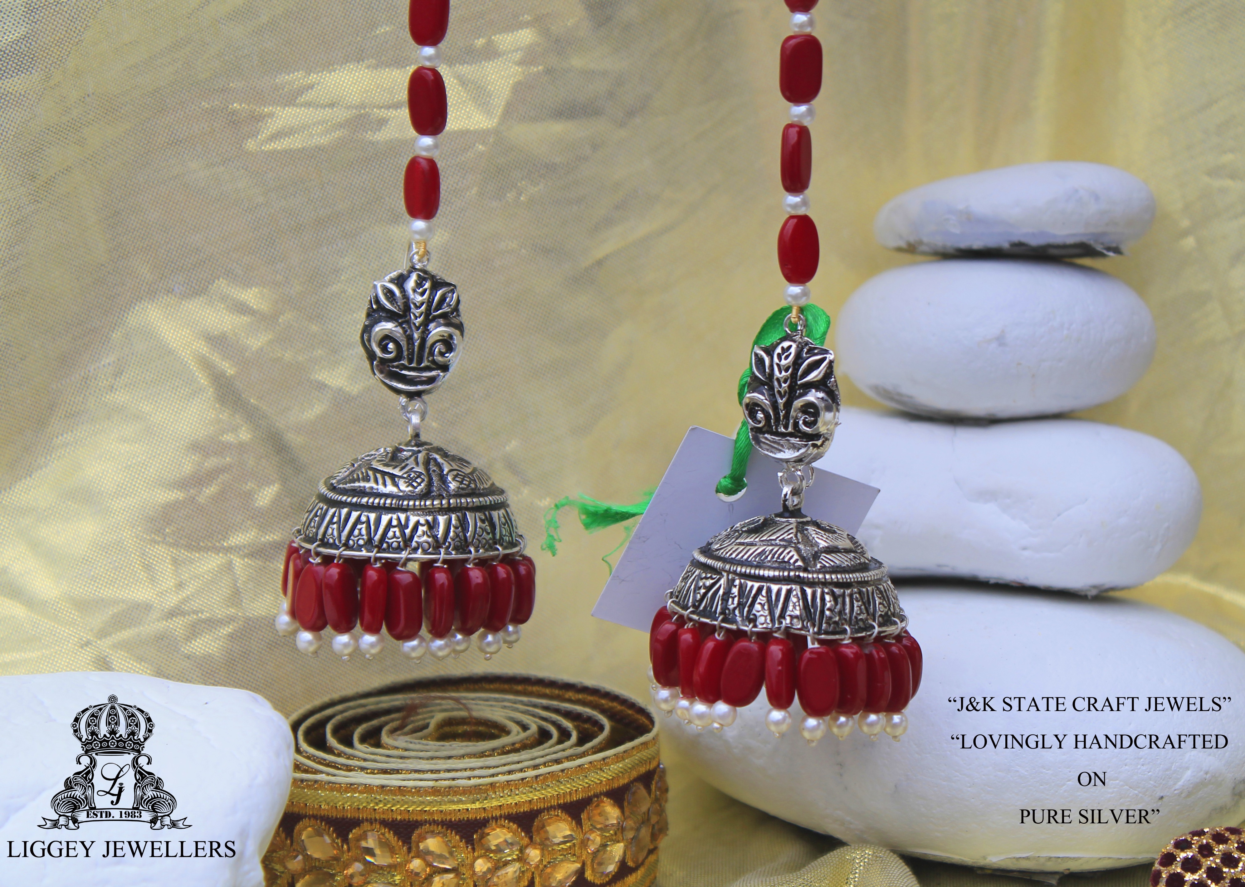Triple Coral Jhumka
