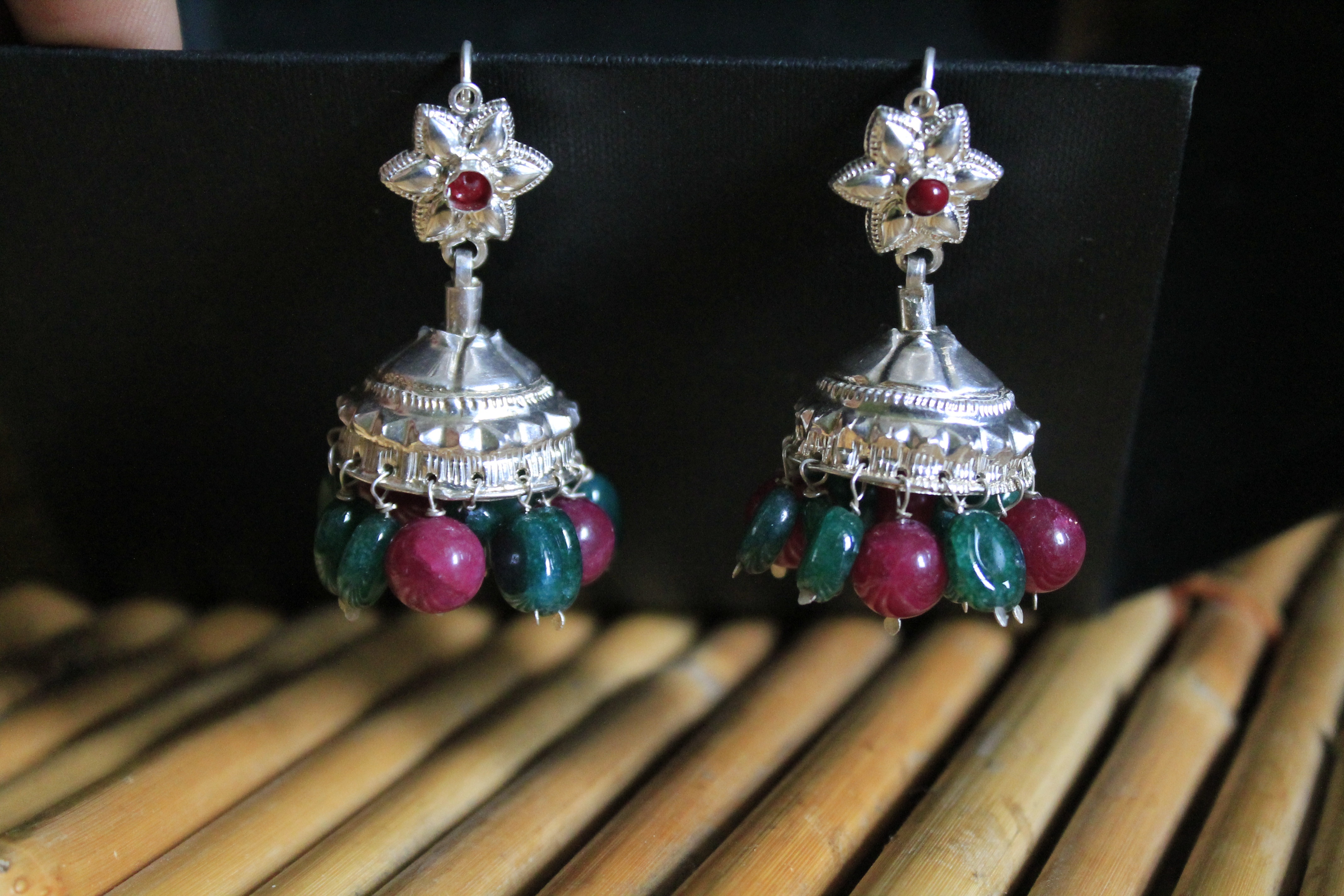 Triple Coral Jhumka