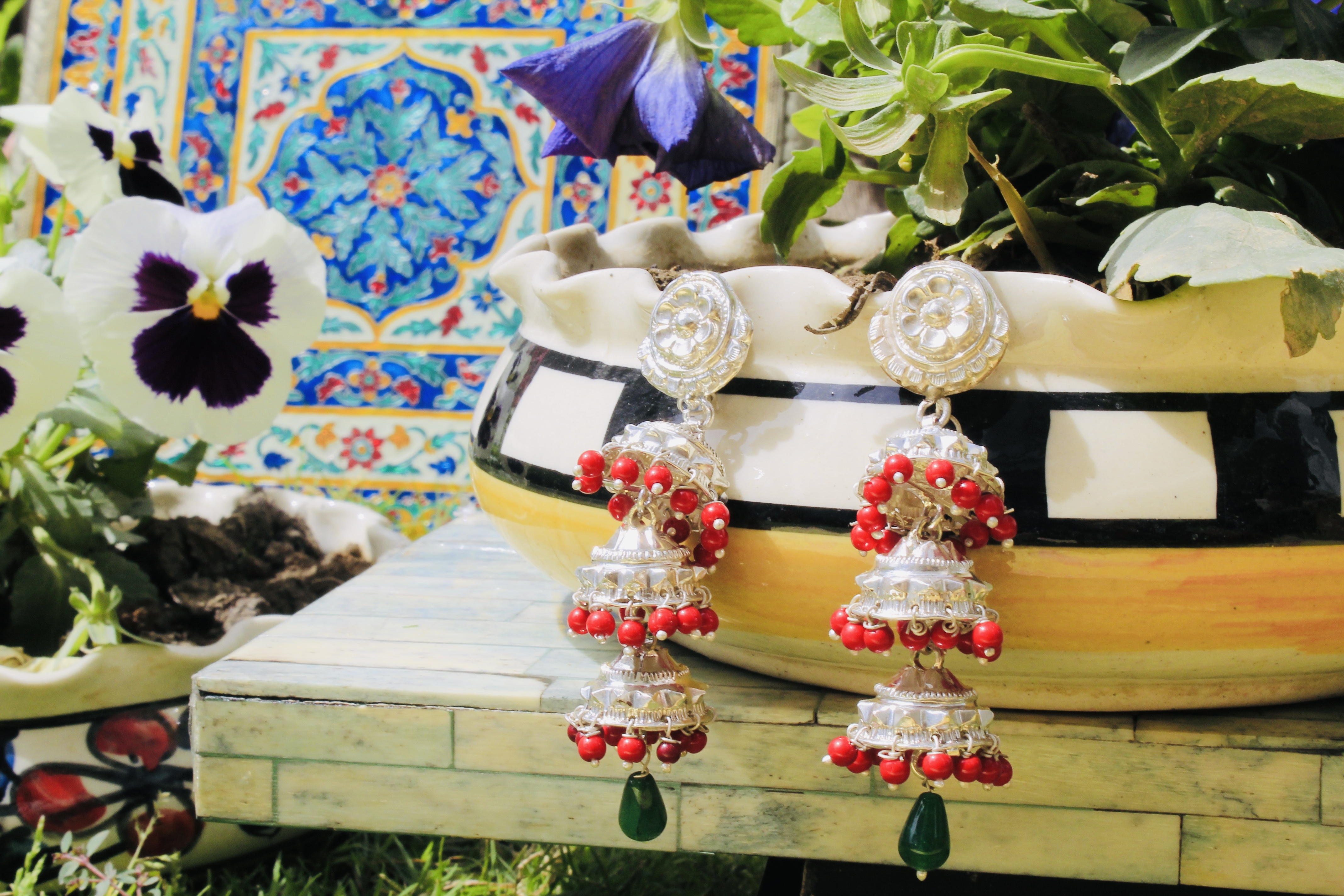 Triple Coral Jhumka